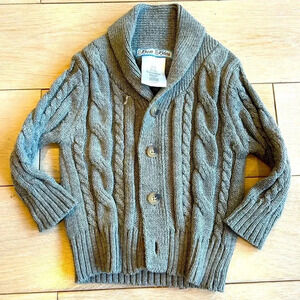 Bon Bleu Grey Cable Knit Grandpa Cardigan